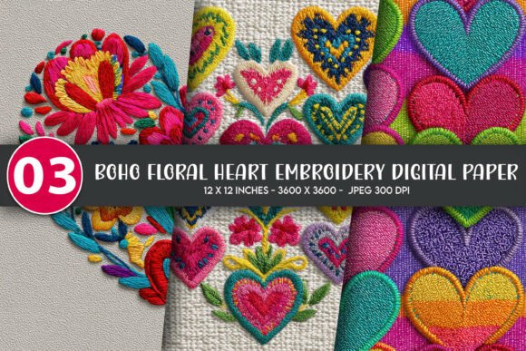 Download Boho Floral Heart Embroidery Digital - Heart embroidery Collection