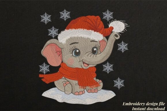 Download Baby Elephant in Santa Hat Black - Premium Resources
