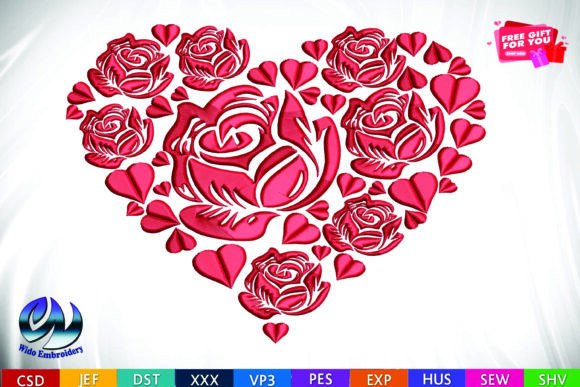Download Rose &amp; Hearts Floral Heart Embroidery&nbsp; - Heart embroidery Collection